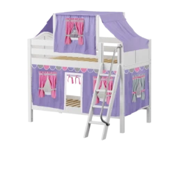 Maxtrix Twin Low Bunk Bed With Angled Ladder, Top Tent + Curtain -Kids Furniture HOTPOT56 WC