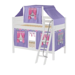 Maxtrix Twin Low Bunk Bed With Angled Ladder, Top Tent + Curtain -Kids Furniture HOTPOT56 WP