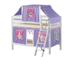 Maxtrix Twin Low Bunk Bed With Angled Ladder, Top Tent + Curtain -Kids Furniture HOTPOT56 WS