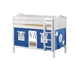 Maxtrix Twin Low Bunk Bed With Straight Ladder + Curtain -Kids Furniture HOTSHOT22 WC