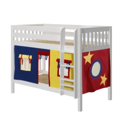Maxtrix Twin Low Bunk Bed With Straight Ladder + Curtain -Kids Furniture HOTSHOT29 WS
