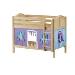Maxtrix Twin Low Bunk Bed With Straight Ladder + Curtain -Kids Furniture HOTSHOT 27 NC