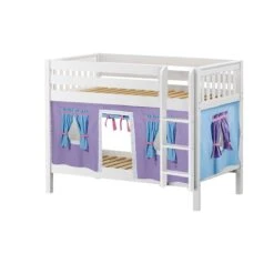 Maxtrix Twin Low Bunk Bed With Straight Ladder + Curtain -Kids Furniture HOTSHOT 27 WS