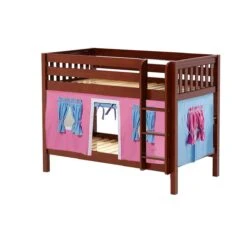 Maxtrix Twin Low Bunk Bed With Straight Ladder + Curtain -Kids Furniture HOTSHOT 28 CS