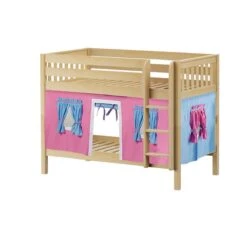 Maxtrix Twin Low Bunk Bed With Straight Ladder + Curtain -Kids Furniture HOTSHOT 28 NS