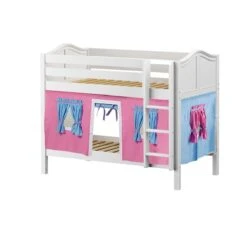 Maxtrix Twin Low Bunk Bed With Straight Ladder + Curtain -Kids Furniture HOTSHOT 28 WC