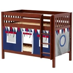 Maxtrix Twin Low Bunk Bed With Straight Ladder + Curtain