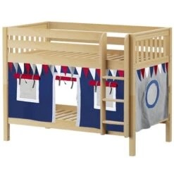 Maxtrix Twin Low Bunk Bed With Straight Ladder + Curtain -Kids Furniture HOTSHOT 44 NS