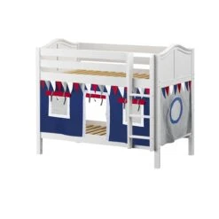 Maxtrix Twin Low Bunk Bed With Straight Ladder + Curtain -Kids Furniture HOTSHOT 44 WC