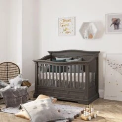 Romina Imperio Convertible Crib (Solid Panel) -Kids Furniture Imperio Convertible Crib solid wood design