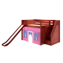 Maxtrix Full Mid Loft Bed With Stairs, Curtain + Slide 21 Maxtrix Full Mid Loft Bed With Stairs, Curtain + Slide -Kids Furniture JAZZ28 CP