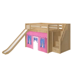 Maxtrix Full Mid Loft Bed With Stairs, Curtain + Slide 15 Maxtrix Full Mid Loft Bed With Stairs, Curtain + Slide -Kids Furniture JAZZ28 NS