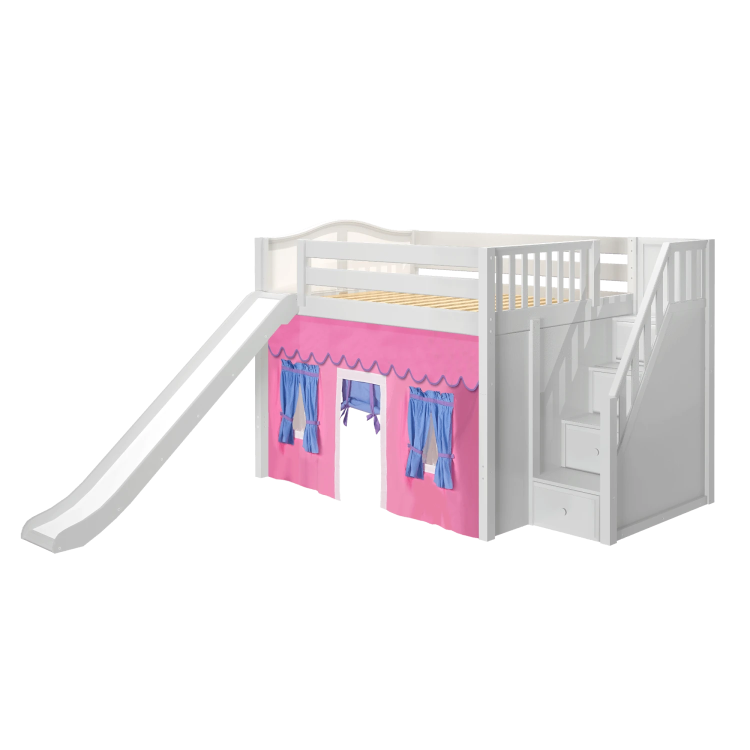 Maxtrix Full Mid Loft Bed With Stairs, Curtain + Slide 14 Maxtrix Full Mid Loft Bed With Stairs, Curtain + Slide - Image 12