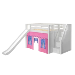 Maxtrix Full Mid Loft Bed With Stairs, Curtain + Slide 19 Maxtrix Full Mid Loft Bed With Stairs, Curtain + Slide -Kids Furniture JAZZ28 WS