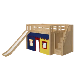 Maxtrix Full Mid Loft Bed With Stairs, Curtain + Slide 18 Maxtrix Full Mid Loft Bed With Stairs, Curtain + Slide -Kids Furniture JAZZ29 NS