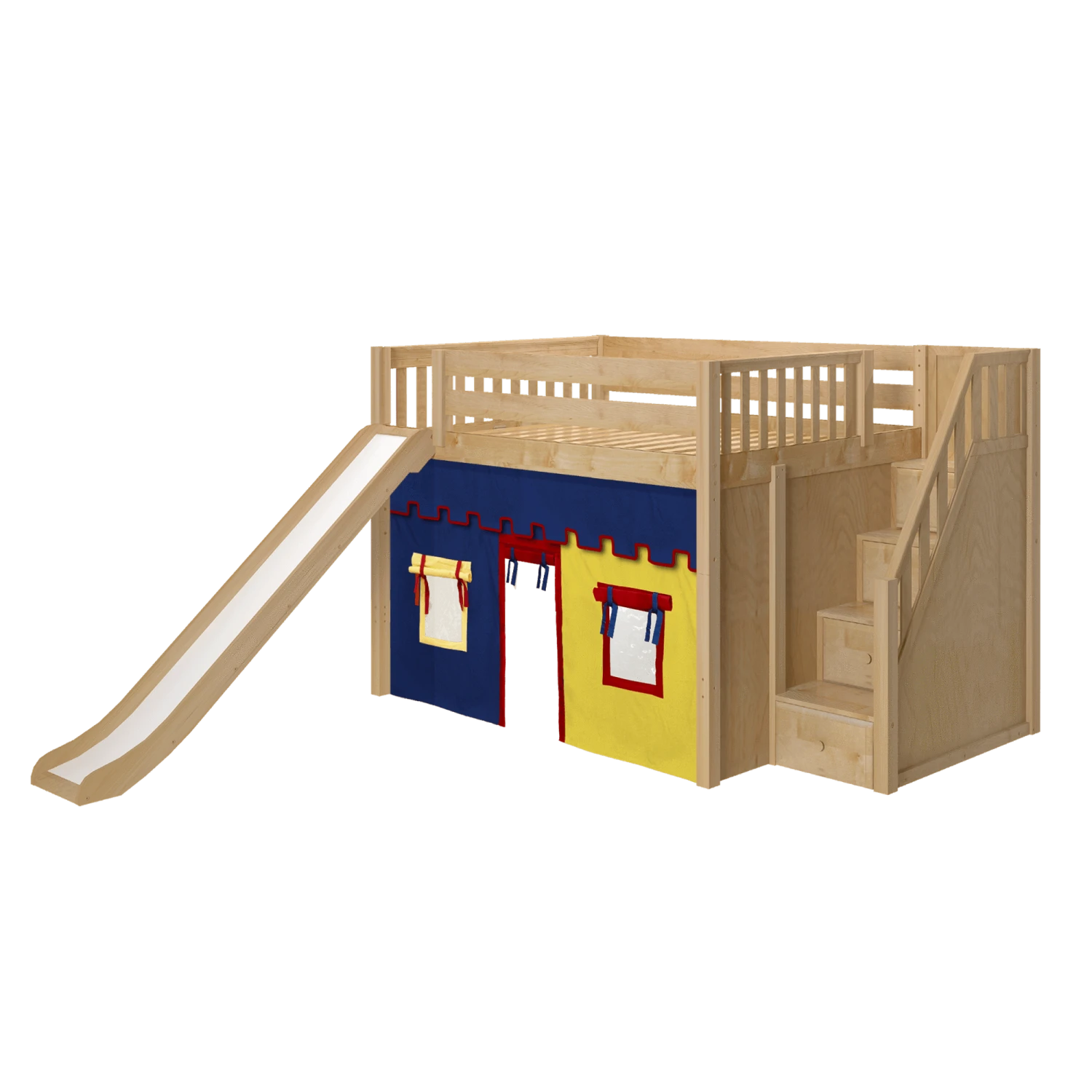 Maxtrix Full Mid Loft Bed With Stairs, Curtain + Slide 7 Maxtrix Full Mid Loft Bed With Stairs, Curtain + Slide - Image 5