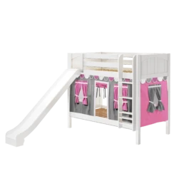Maxtrix Twin Medium Bunk Bed With Straight Ladder, Curtain + Slide -Kids Furniture JOLLY57 WP