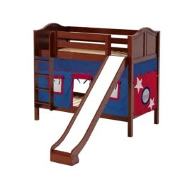 Maxtrix Twin Medium Bunk Bed With Straight Ladder, Curtain + Slide -Kids Furniture JOLLY 21 CC