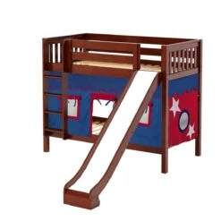 Maxtrix Twin Medium Bunk Bed With Straight Ladder, Curtain + Slide -Kids Furniture JOLLY 21 CS
