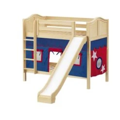 Maxtrix Twin Medium Bunk Bed With Straight Ladder, Curtain + Slide -Kids Furniture JOLLY 21 NC