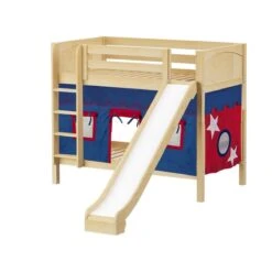Maxtrix Twin Medium Bunk Bed With Straight Ladder, Curtain + Slide -Kids Furniture JOLLY 21 NP