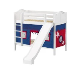 Maxtrix Twin Medium Bunk Bed With Straight Ladder, Curtain + Slide -Kids Furniture JOLLY 21 WC