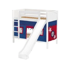 Maxtrix Twin Medium Bunk Bed With Straight Ladder, Curtain + Slide -Kids Furniture JOLLY 21 WP