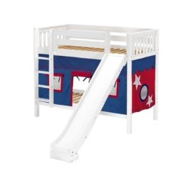 Maxtrix Twin Medium Bunk Bed With Straight Ladder, Curtain + Slide -Kids Furniture JOLLY 21 WS