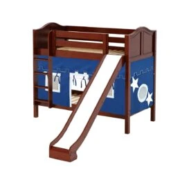 Maxtrix Twin Medium Bunk Bed With Straight Ladder, Curtain + Slide -Kids Furniture JOLLY 22 CC