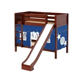 Maxtrix Twin Medium Bunk Bed With Straight Ladder, Curtain + Slide -Kids Furniture JOLLY 22 CP