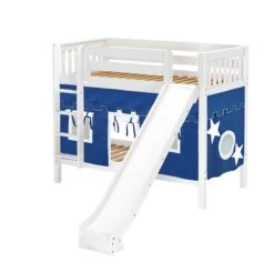 Maxtrix Twin Medium Bunk Bed With Straight Ladder, Curtain + Slide -Kids Furniture JOLLY 22 WS