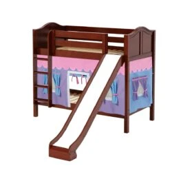 Maxtrix Twin Medium Bunk Bed With Straight Ladder, Curtain + Slide -Kids Furniture JOLLY 27 CC