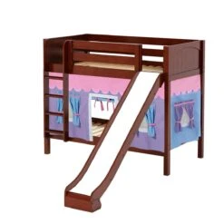 Maxtrix Twin Medium Bunk Bed With Straight Ladder, Curtain + Slide -Kids Furniture JOLLY 27 CP
