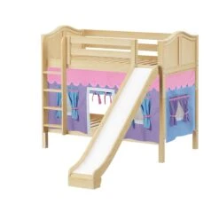 Maxtrix Twin Medium Bunk Bed With Straight Ladder, Curtain + Slide -Kids Furniture JOLLY 27 NC