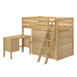 Maxtrix Twin Mid Loft Bed With Angled Ladder, Storage + Desk -Kids Furniture KATCHING21L NS