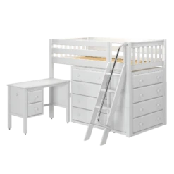 Maxtrix Twin Mid Loft Bed With Angled Ladder, Storage + Desk -Kids Furniture KATCHING21L WS