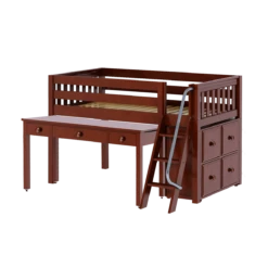 Maxtrix Twin Low Loft Bed With Angled Ladder, Storage + Long Desk