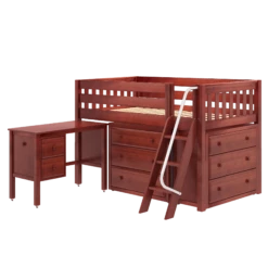 Maxtrix Twin Low Loft Bed With Angled Ladder, Storage + Desk