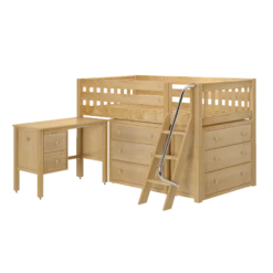 Maxtrix Twin Low Loft Bed With Angled Ladder, Storage + Desk -Kids Furniture KICKS21L NS