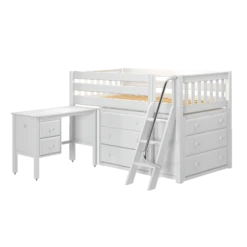 Maxtrix Twin Low Loft Bed With Angled Ladder, Storage + Desk -Kids Furniture KICKS21L WS
