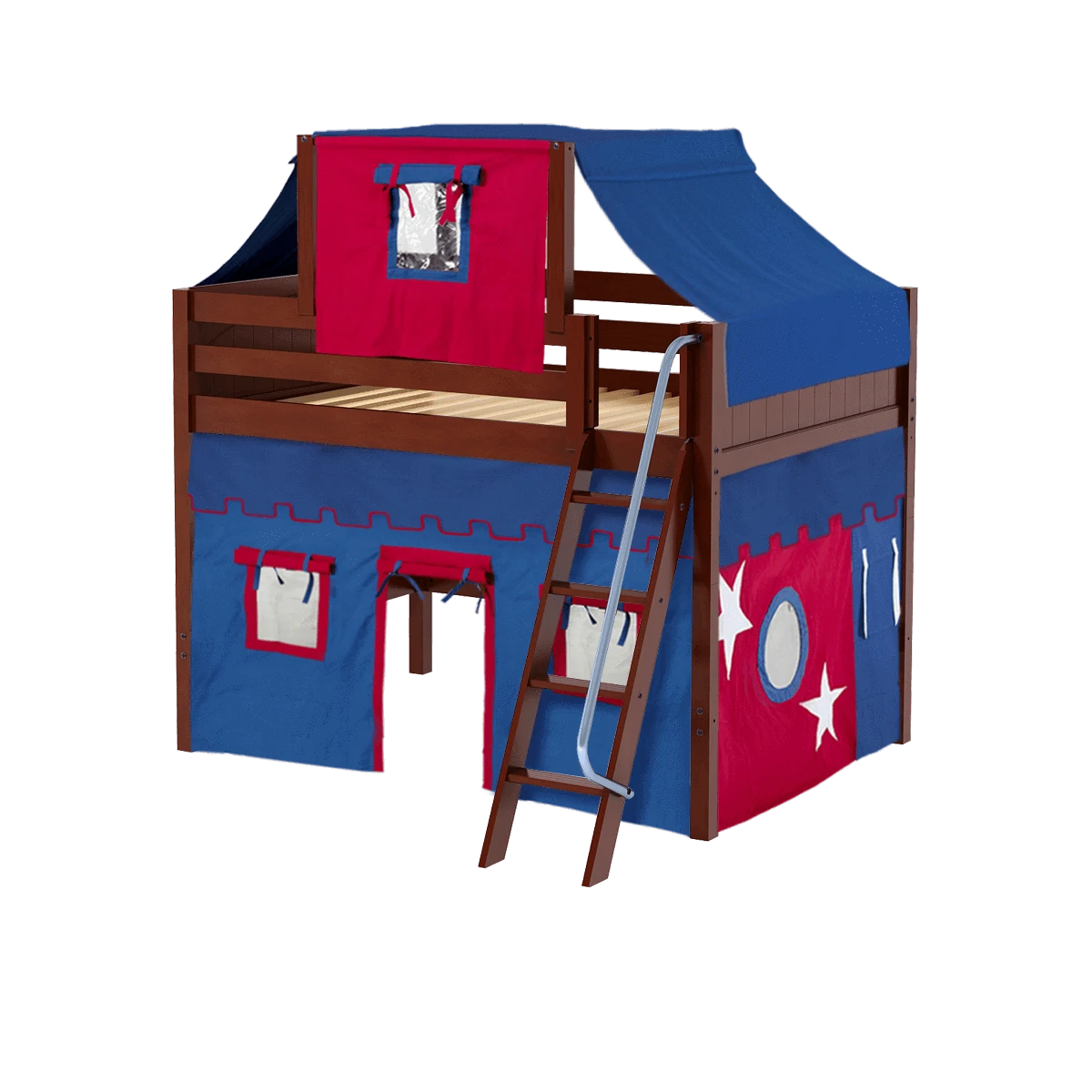 Maxtrix Full Mid Loft Bed With Angled Ladder, Curtain + Top Tent 4 Maxtrix Full Mid Loft Bed With Angled Ladder, Curtain + Top Tent - Image 2