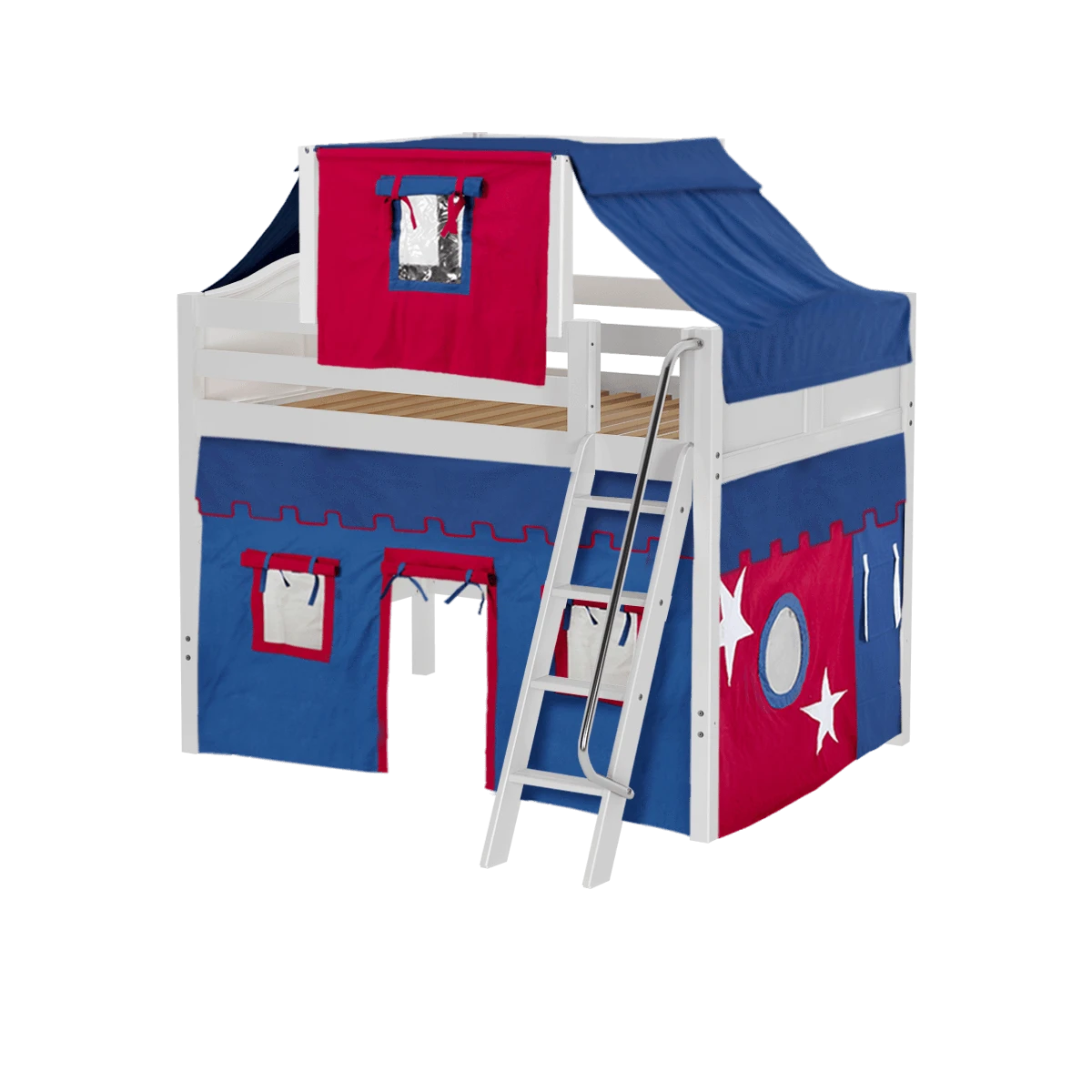 Maxtrix Full Mid Loft Bed With Angled Ladder, Curtain + Top Tent 6 Maxtrix Full Mid Loft Bed With Angled Ladder, Curtain + Top Tent - Image 4