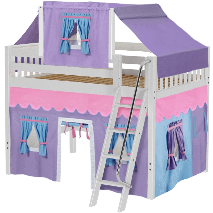 Maxtrix Full Mid Loft Bed With Angled Ladder, Curtain + Top Tent 3 Maxtrix Full Mid Loft Bed With Angled Ladder, Curtain + Top Tent