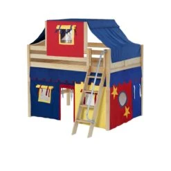 Maxtrix Full Mid Loft Bed With Angled Ladder, Curtain + Top Tent 30 Maxtrix Full Mid Loft Bed With Angled Ladder, Curtain + Top Tent -Kids Furniture KONG29 NC
