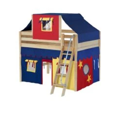 Maxtrix Full Mid Loft Bed With Angled Ladder, Curtain + Top Tent 39 Maxtrix Full Mid Loft Bed With Angled Ladder, Curtain + Top Tent -Kids Furniture KONG29 NP