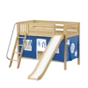 Maxtrix Twin Low Bunk Bed With Angled Ladder, Curtain + Slide -Kids Furniture LAUGH22 NS
