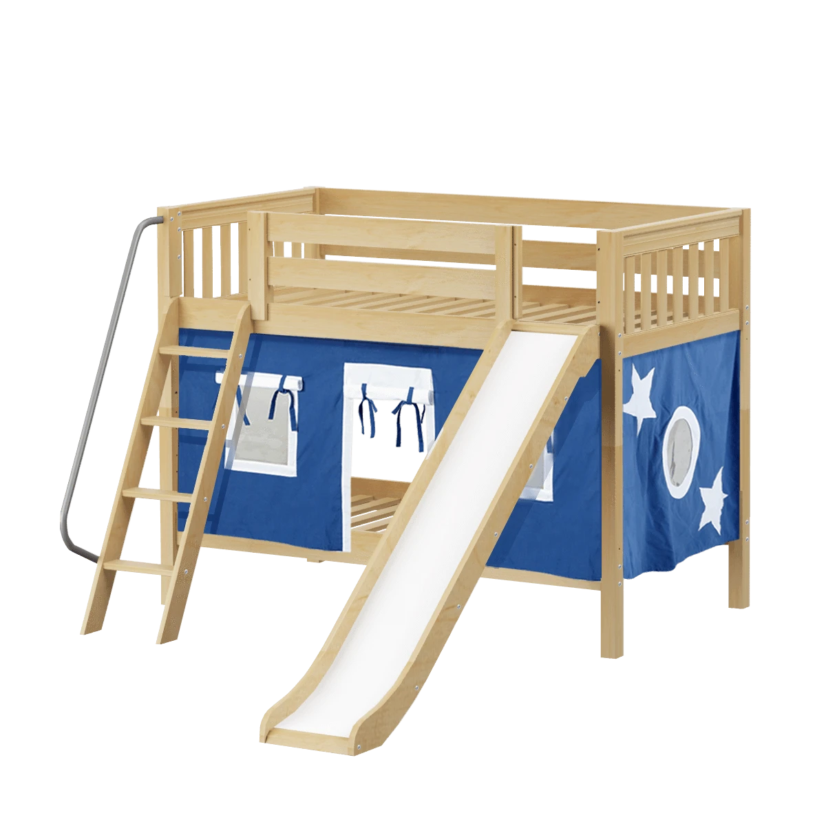 Maxtrix Twin Low Bunk Bed With Angled Ladder, Curtain + Slide 3 Maxtrix Twin Low Bunk Bed With Angled Ladder, Curtain + Slide