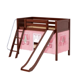 Maxtrix Twin Low Bunk Bed With Angled Ladder, Curtain + Slide 38 Maxtrix Twin Low Bunk Bed With Angled Ladder, Curtain + Slide -Kids Furniture LAUGH23 CP