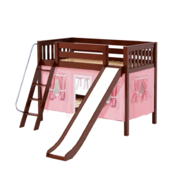 Maxtrix Twin Low Bunk Bed With Angled Ladder, Curtain + Slide 39 Maxtrix Twin Low Bunk Bed With Angled Ladder, Curtain + Slide -Kids Furniture LAUGH23 CS