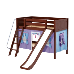 Maxtrix Twin Low Bunk Bed With Angled Ladder, Curtain + Slide 27 Maxtrix Twin Low Bunk Bed With Angled Ladder, Curtain + Slide -Kids Furniture LAUGH27 CP